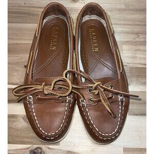 Lauren Ralph Lauren Yarina Brown Leather Boat Shoes Moccasins Driving Loafers 6B